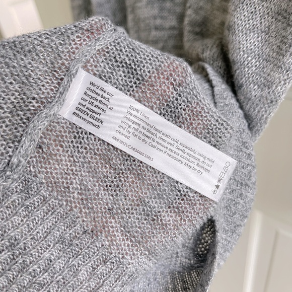 Eileen Fisher 100% Linen Gray V-Neck Rustic Linen Speckle Pullover Sweater - Picture 4 of 5